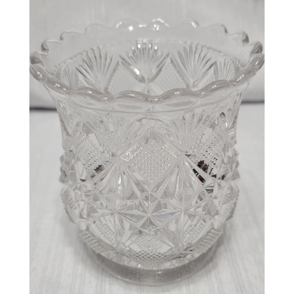 Candle Holder Votive Diamond Vintage Clear Pressed Glass Scalloped Edge Votive